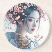  Geisha portrait, cherry blossoms, Japanese art, Getränkeuntersetzer (Vorne)