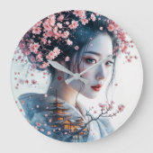 Geisha portrait, cherry blossoms, Japanese art, Große Wanduhr (Vorderseite)
