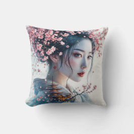  Geisha portrait, cherry blossoms, Japanese art, Kissen