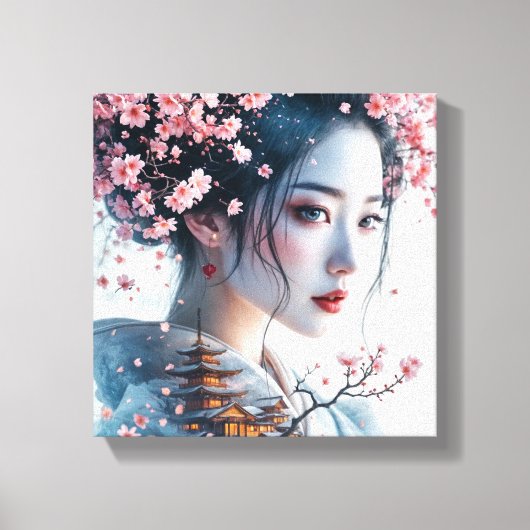  Geisha portrait, cherry blossoms, Japanese art, Leinwanddruck (Vorderseite)