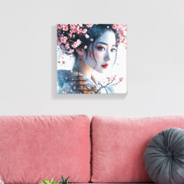 Geisha portrait, cherry blossoms, Japanese art, Leinwanddruck