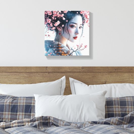  Geisha portrait, cherry blossoms, Japanese art, Leinwanddruck (Insitu (Schlafzimmer))