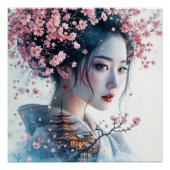 Geisha portrait, cherry blossoms, Japanese art, Poster (Vorderseite)