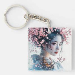  Geisha portrait, cherry blossoms, Japanese art, Schlüsselanhänger