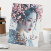 Geisha portrait, cherry blossoms, Japanese art, Sockelschild (In Situ)