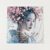 Geisha portrait, cherry blossoms, Japanese art, Wandteppich (Vorderseite)
