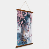Geisha portrait, cherry blossoms, Japanese art, Wandteppich Mit Holzrahmen (Gewinkelt)