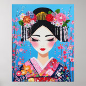Geisha Portrait Cherry blüht japanische Wall Art Poster (Vorne)