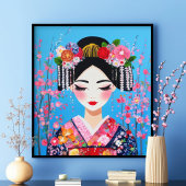 Geisha Portrait Cherry blüht japanische Wall Art Poster