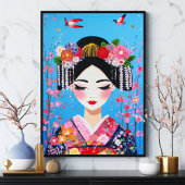Geisha Portrait Cherry blüht japanische Wall Art Poster