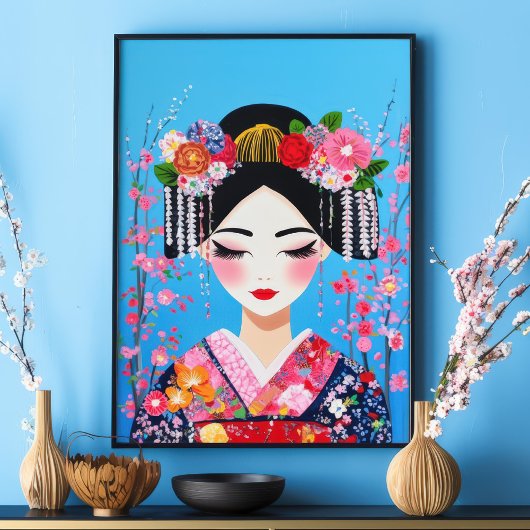 Geisha Portrait Cherry blüht japanische Wall Art Poster