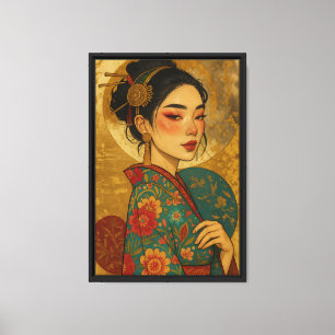 Geisha Portrait Floral Kimono Leinwand Wine tastin