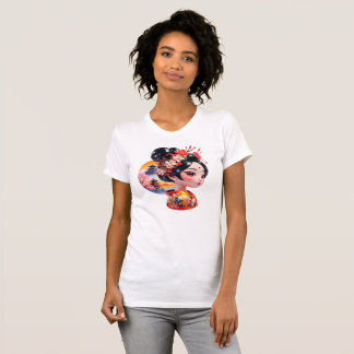 Geisha-Porträt Einzigartige künstlerische Blumen-S T-Shirt