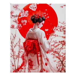 Geisha Poster, Elegant Ukiyo-e Geisha Wall Art Poster