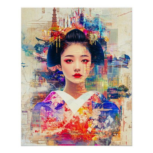 Geisha Poster Ukiyo e, Watercolor Geisha (Vorderseite)