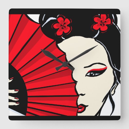 Geisha Quadratische Wanduhr (Vorderseite)