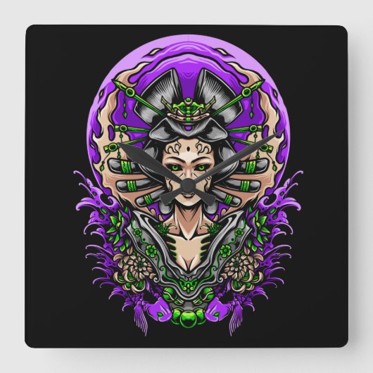 Geisha Quadratische Wanduhr (Vorderseite)