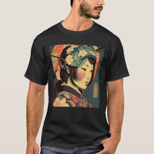 Geisha Retro Female Kimono Samurai Japanischer Vin T-Shirt