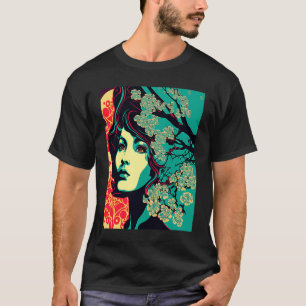 Geisha Retro Female Kimono Samurai Japanischer Vin T-Shirt