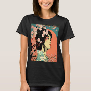 Geisha Retro Female Kimono Samurai Japanischer Vin T-Shirt