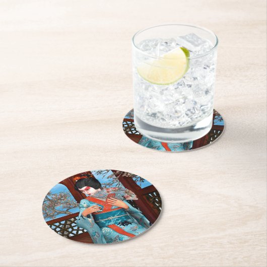 Geisha Runder Pappuntersetzer (Vor Ort)