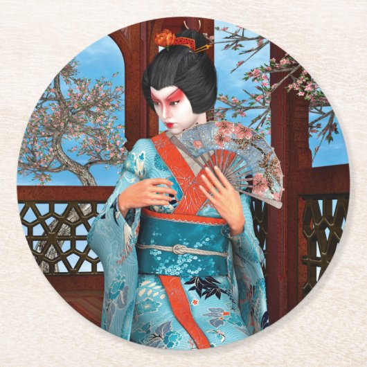 Geisha Runder Pappuntersetzer (Vorderseite)