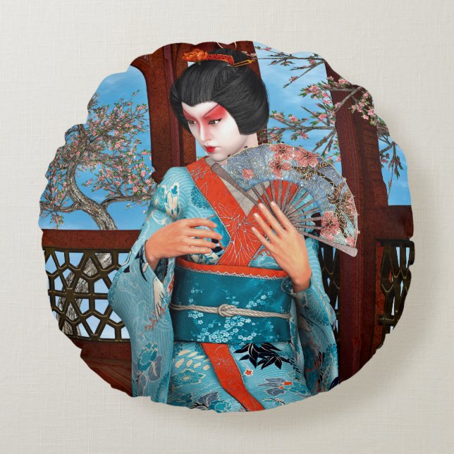 Geisha Rundes Kissen (Vorderseite)