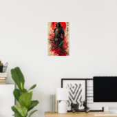 Geisha Samurai Poster in Schwarz und Rot (Heimbüro)