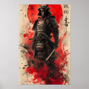 Geisha Samurai Poster in Schwarz und Rot