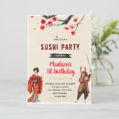 Geisha Samurai Sushi-Party Einladung (Stehend Vorderseite)