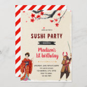 Geisha Samurai Sushi-Party Einladung (Vorne/Hinten)