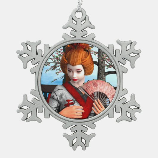 Geisha Schneeflocken Zinn-Ornament (Vorderseite)