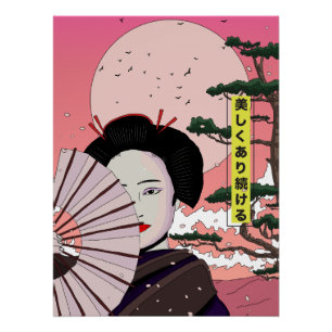 Geisha Sei schön japanischer Manga-Stil japanisch Poster