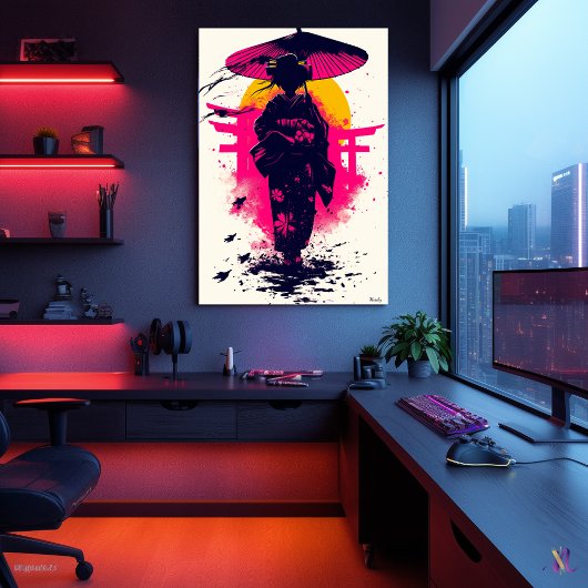 Geisha Silhouette bei Sunset - Traditionelle Elega Poster
