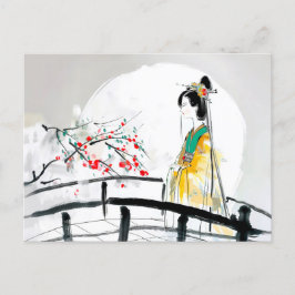 Geisha Stehend auf einer Brücke Postkarte