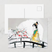 Geisha Stehend auf einer Brücke Postkarte (Vorne/Hinten)