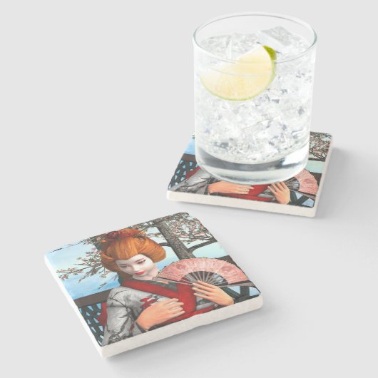 Geisha Steinuntersetzer (Seitenansicht)