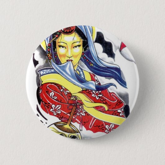 Geisha-Tätowierungsdesign Button (Vorderseite)