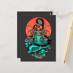 Geisha-Tattoo in verbranntem Orange und Schwarz  Postkarte
