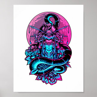 Geisha Tattoo Pink Blumengestein Poster