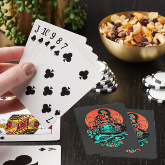 Geisha Tattoo verbrannte orange und schwarz Spielkarten