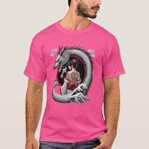 Geisha- und Drachen-Tattoo-Kunst T-Shirt