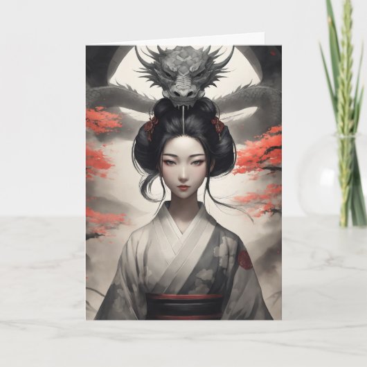 Geisha und Dragon neues Jahr 2024 Karte (Vorderseite)