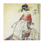 Geisha und kleines fliese<br><div class="desc">Ein Geisha im atemberaubenden Kimono mit wenig einer,  der hinter ihren Röcken sich versteckt.  Dieses ist eine Wiedergabe einer traditionellen japanischen Kunstform,  des woodblock oder des ukiyo-e.</div>