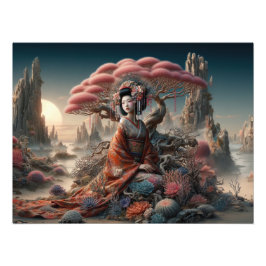Geisha und Korallenbaum Fotodruck