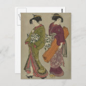 Geisha und Servant Vintage japanische Kunst Postkarte (Vorne/Hinten)