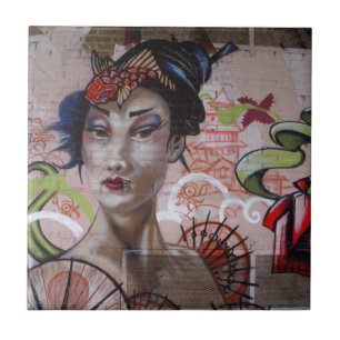 Geisha Urban Graffiti Street Art Fliese