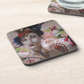 Geisha Urban Graffiti Street Art Getränkeuntersetzer (Linke Seite)