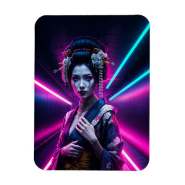 Geisha with Neon Background - Fridge Magnet Art