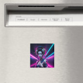 Geisha with Neon Background - Fridge Magnet Art (In Situ (Geschirrspüler))